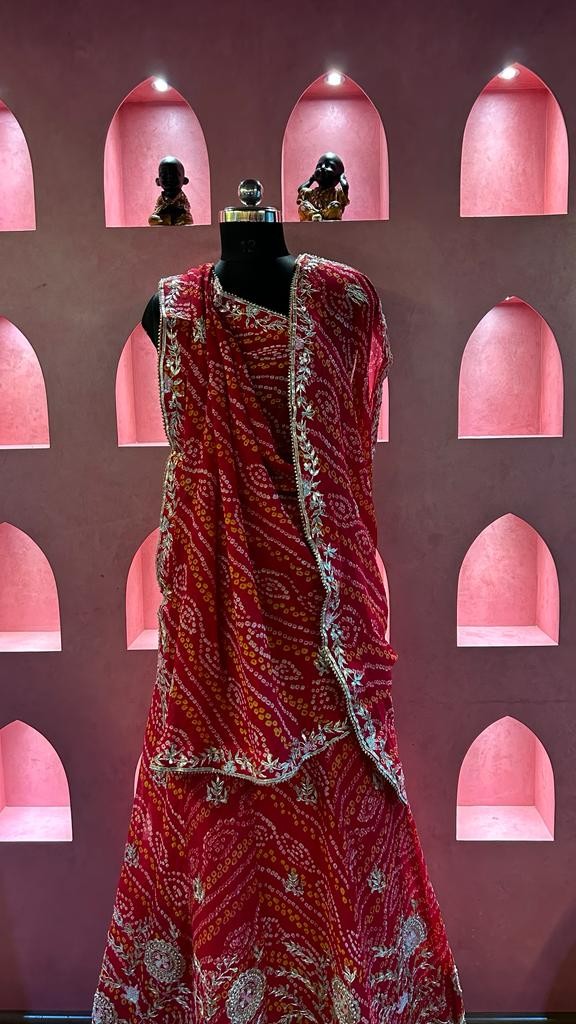 Bandhej Lehenga Chunni Set with Gota-Patti Work