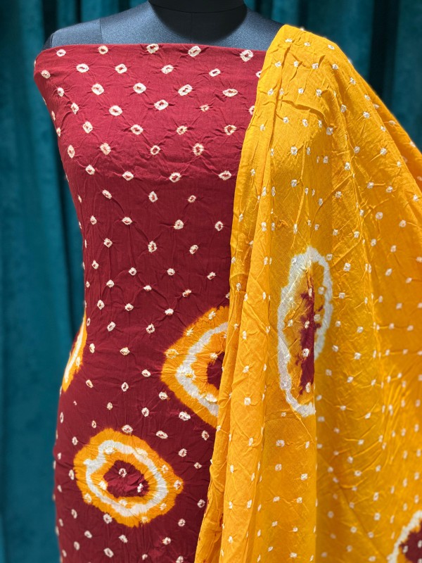 Cotton Bandhani Unstiched Dress Material
