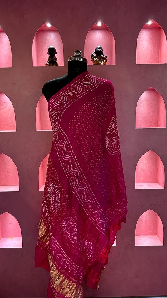 Gaji Fancy Peacock Bandhani Dupatta with Zari