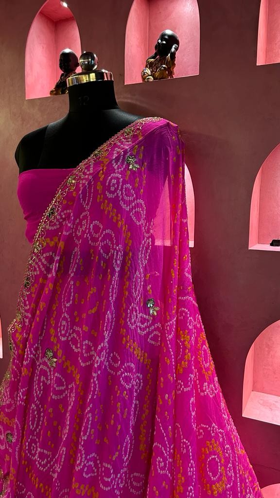 Bandhej  Lehenga-Chunni Set With Kardhana work
