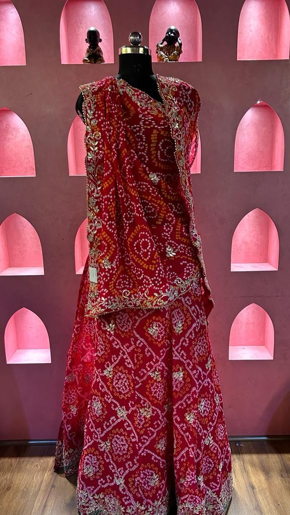 Bandhej Lehenga Chunni Set with Gota-Patti Work